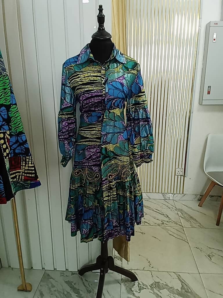 Ankara short gown with pleated down